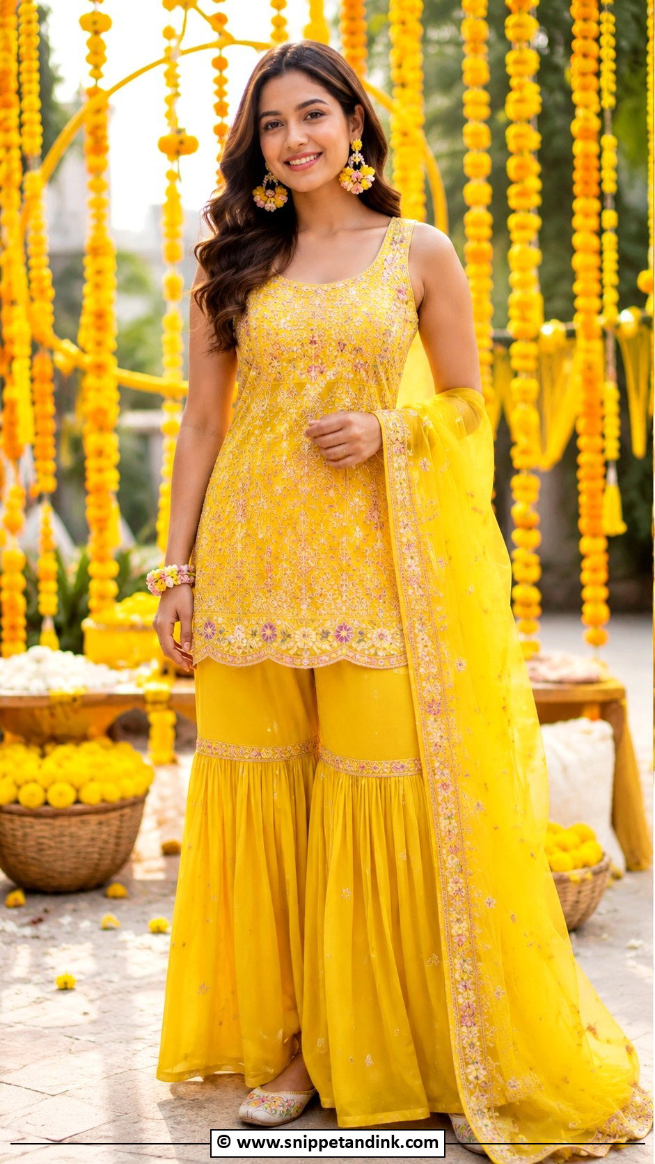 Yellow Sharara Set For Haldi - Snippet and Ink - 30 Indian Haldi Ceremony Outfit for Sister Ideas
