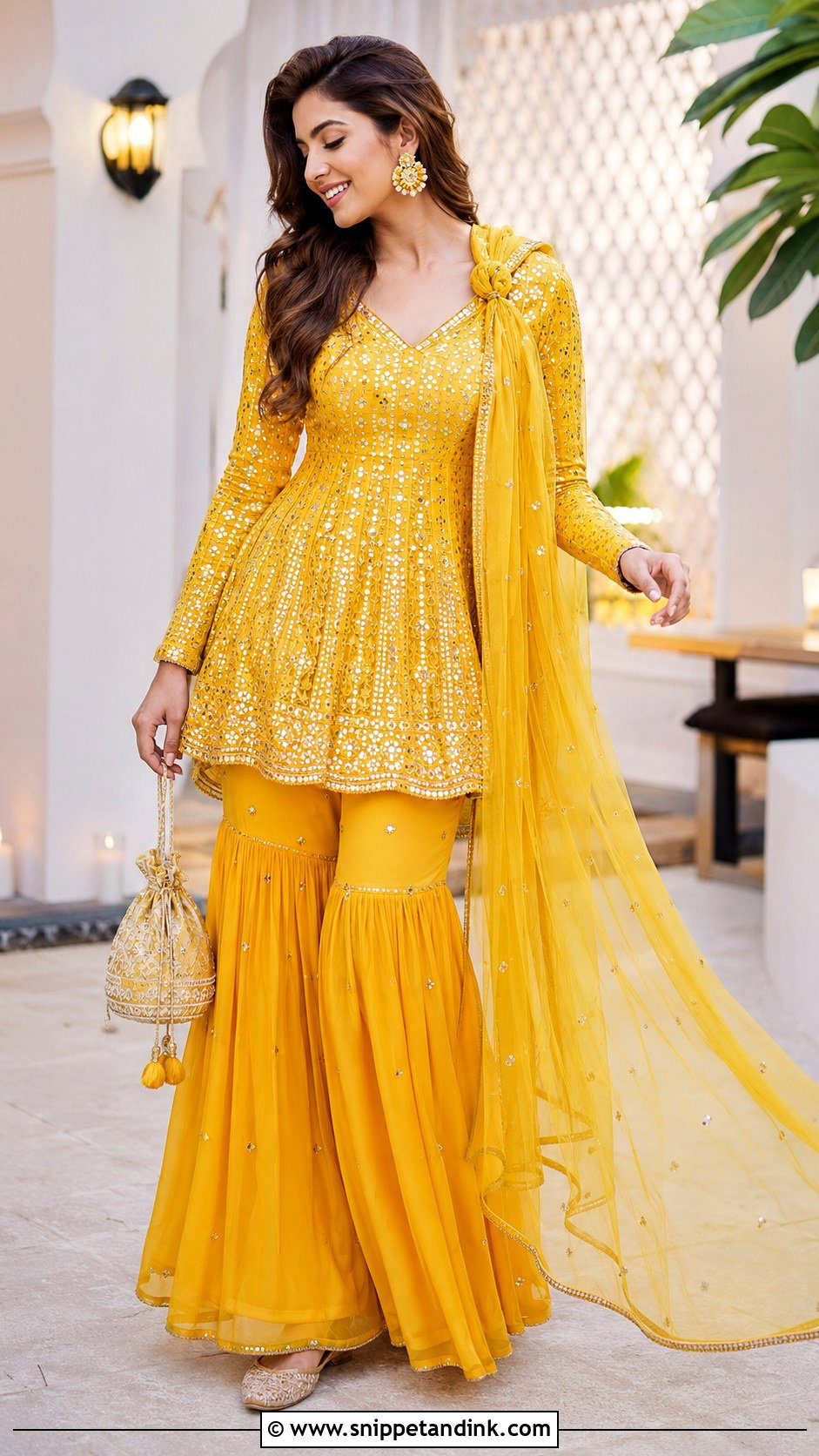 Yellow Sharara Set For Haldi - Snippet and Ink - 20 Haldi Night Outfit Ideas