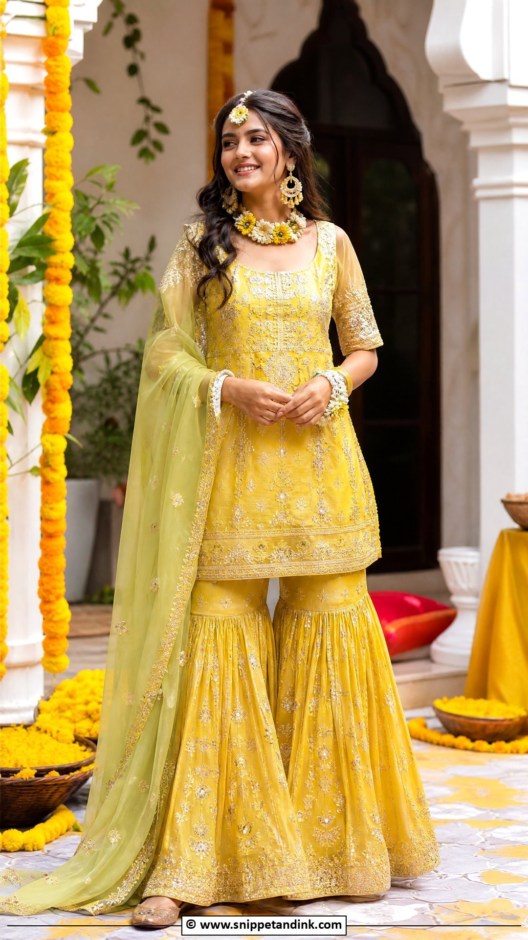 Yellow Sharara Set For Haldi Bride - Snippet and Ink - 35 Haldi Outfit for Bride Ideas