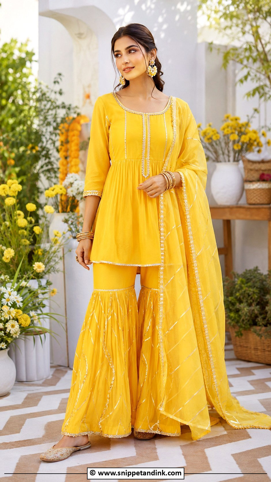 Yellow Sharara Set For Haldi - Snippet and Ink - 25 Haldi Mehndi Outfit Ideas