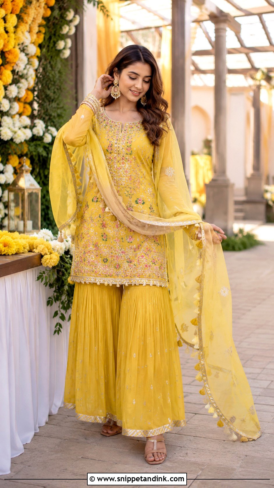 Yellow Sharara Set For Mehndi Ceremony - Snippet and Ink - 25 Mehndi Ceremony Outfit Ideas