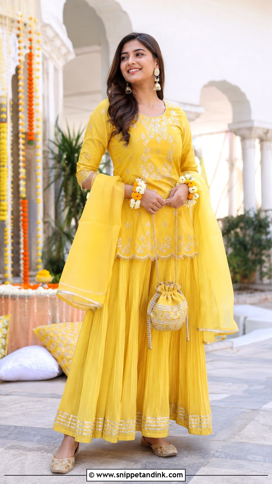 Yellow Sharara Set Mehendi Outfit - Snippet and Ink - 20 Mehendi Ceremony Outfit Ideas