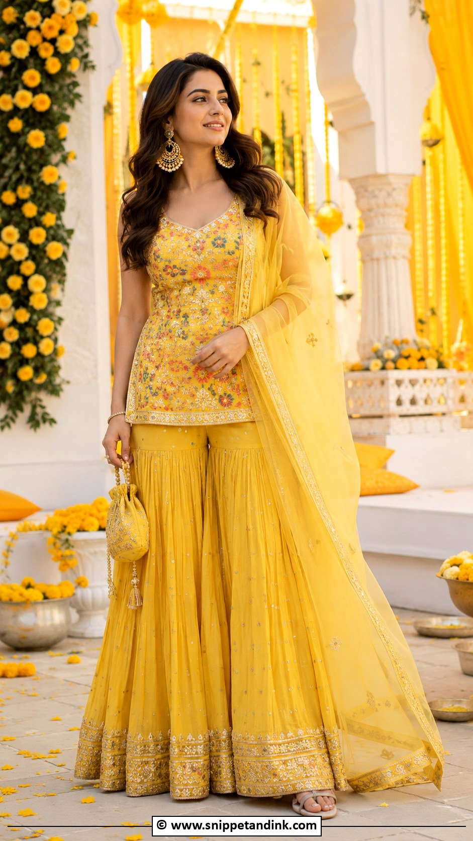Yellow Sharara Set for Haldi - Snippet and Ink - 30 Haldi Dress Ideas for Sisters
