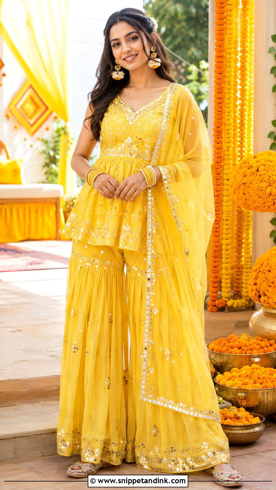 Yellow Sharara Set for Haldi - Snippet and Ink - 20 Indian Sister Wedding Outfit Ideas