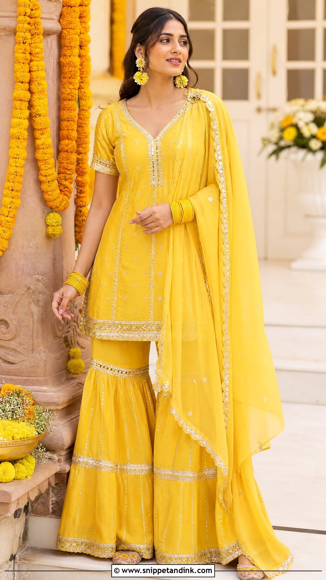 Yellow Sharara Set for Haldi Ceremony - Snippet and Ink - 20 Haldi Ceremony Outfit for Sister Ideas