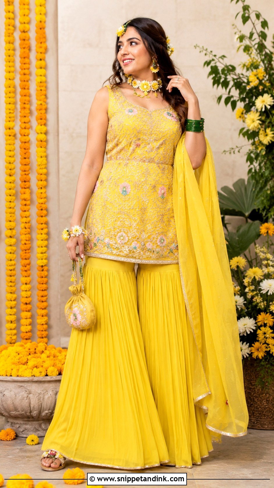 Yellow Sharara Set for Haldi Function - Snippet and Ink - 20 Indian Dress for Marriage Function Ideas
