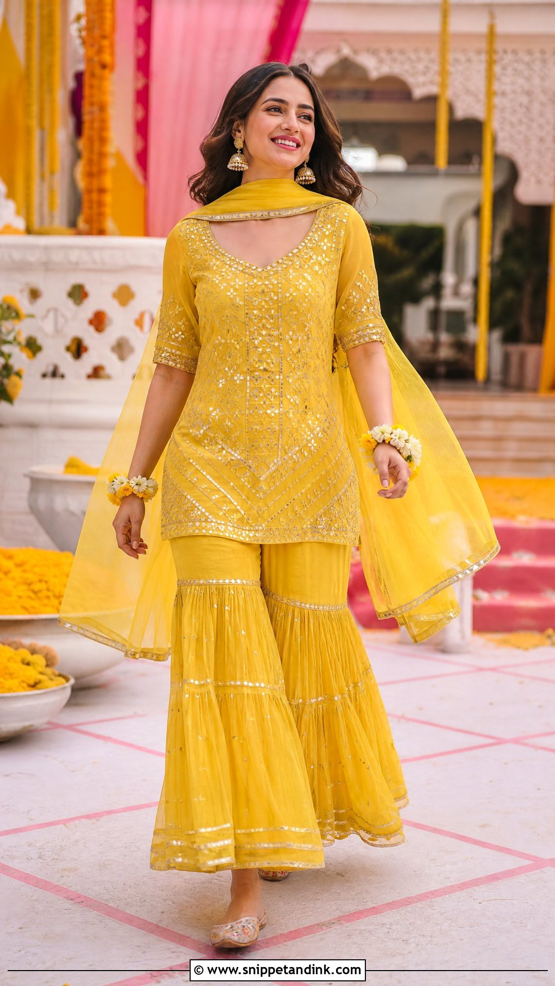 Yellow Sharara Set for Haldi Function - Snippet and Ink - 20 Yellow Dress for Haldi Function for Sister Ideas
