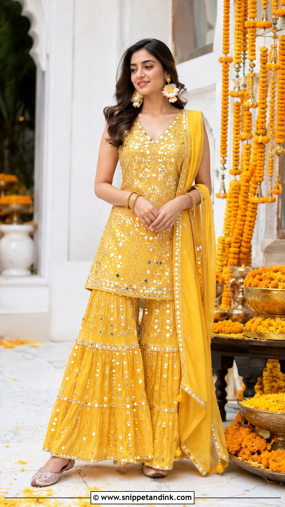 Yellow Sharara Set for Sister - Snippet and Ink - 20 Yellow Haldi Ceremony Outfit for Sister Ideas