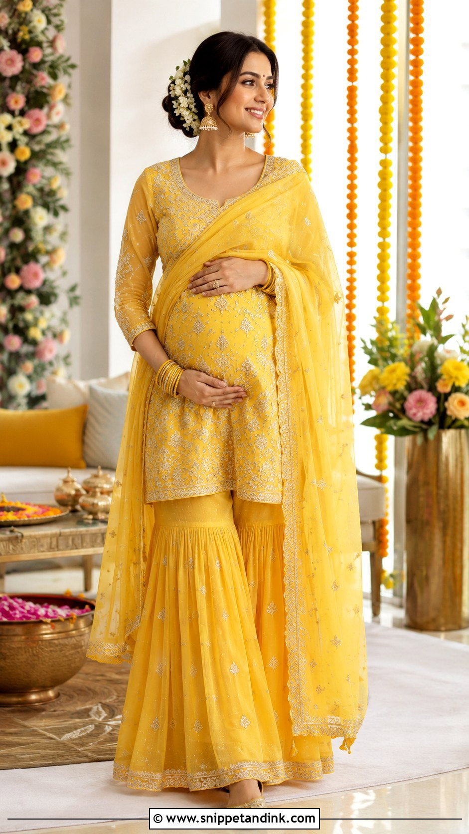 Yellow Sharara Suit Godh Bharai Outfit - Snippet and Ink - 25 Godh Bharai Outfit Ideas