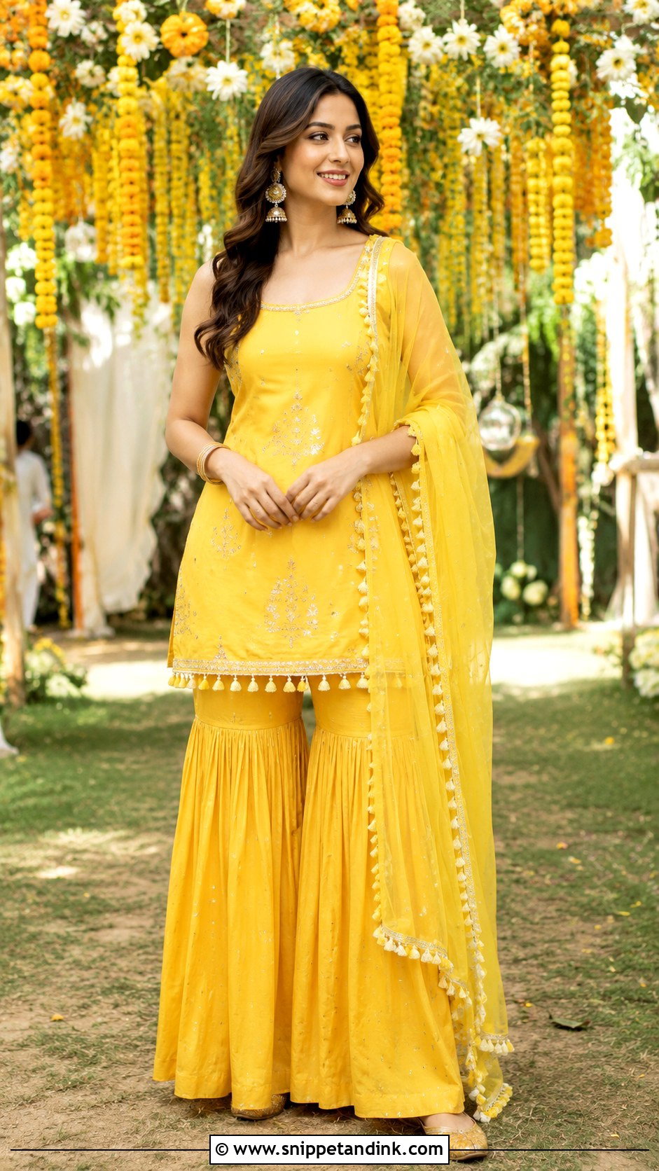 Yellow Sharara Suit Haldi Outfit - Snippet and Ink - 20 Haldi Ceremony Outfit for Girls Ideas
