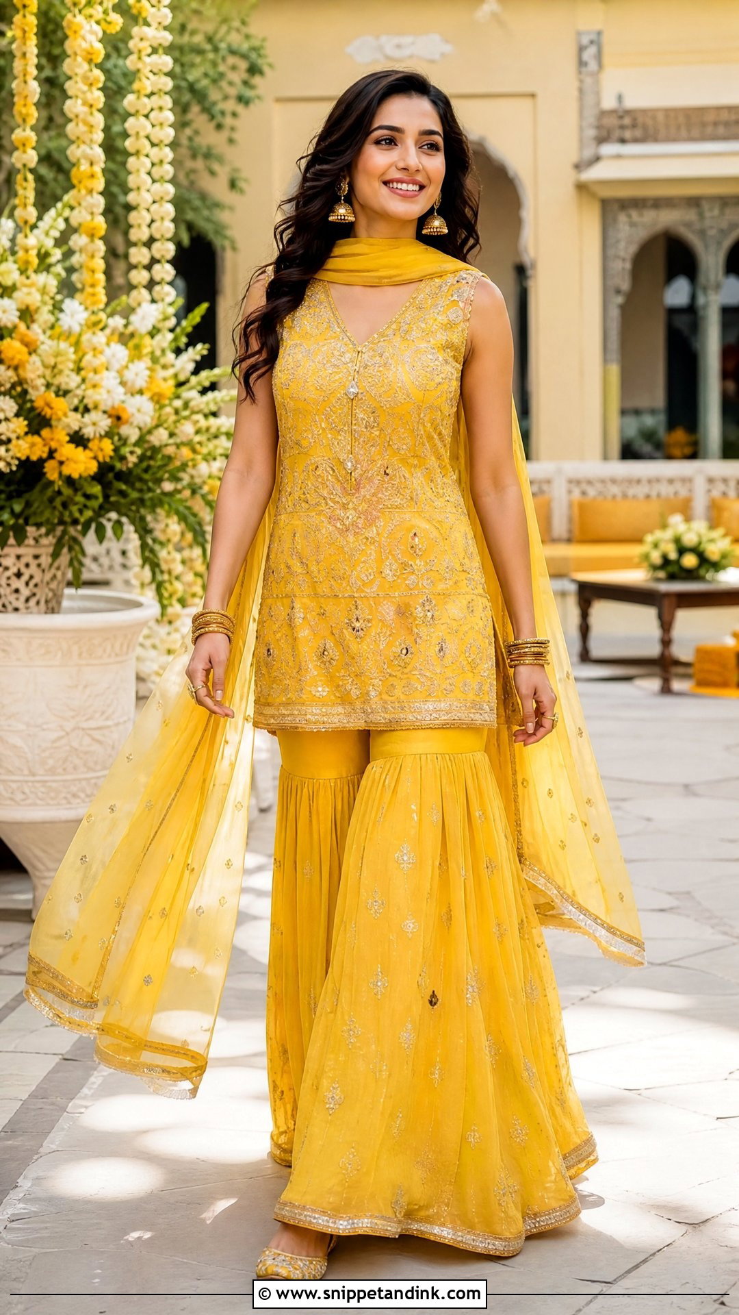 Yellow Sharara Suit With Short Kurti - Snippet and Ink - 25 Simple Yellow Dress for Haldi Function Ideas