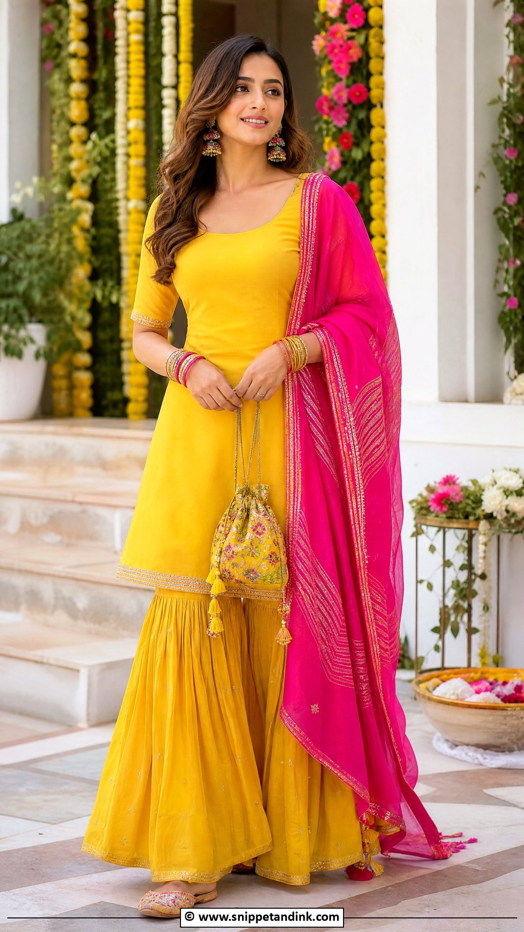 Yellow Sharara With Contrast Dupatta - Snippet and Ink - 30 Yellow Sharara Ideas