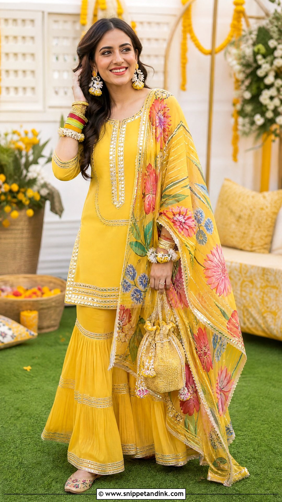 Yellow Sharara With Floral Dupatta - Snippet and Ink - 20 Stylish Sharara Designs for Wedding