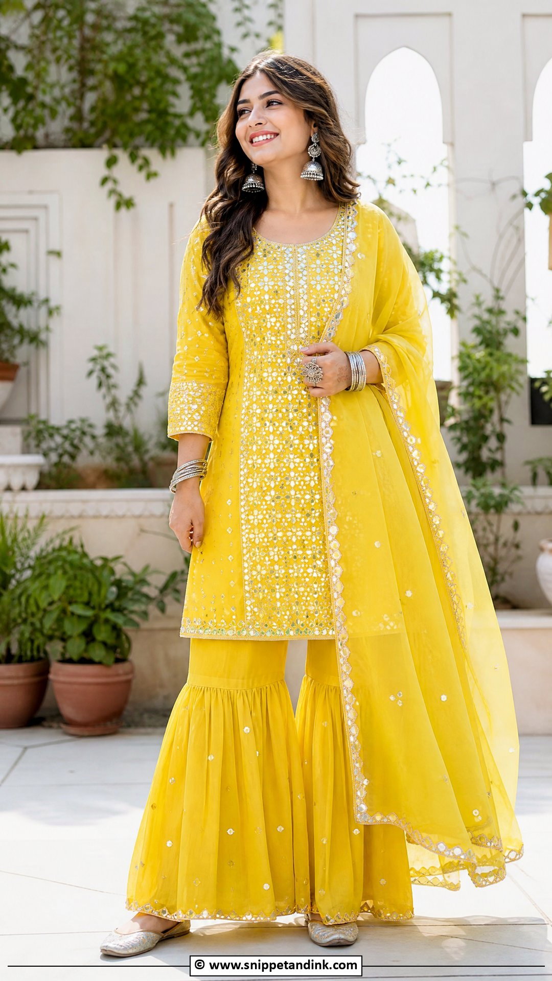 Yellow Sharara With Mirror Work - Snippet and Ink - 30 Yellow Sharara Ideas