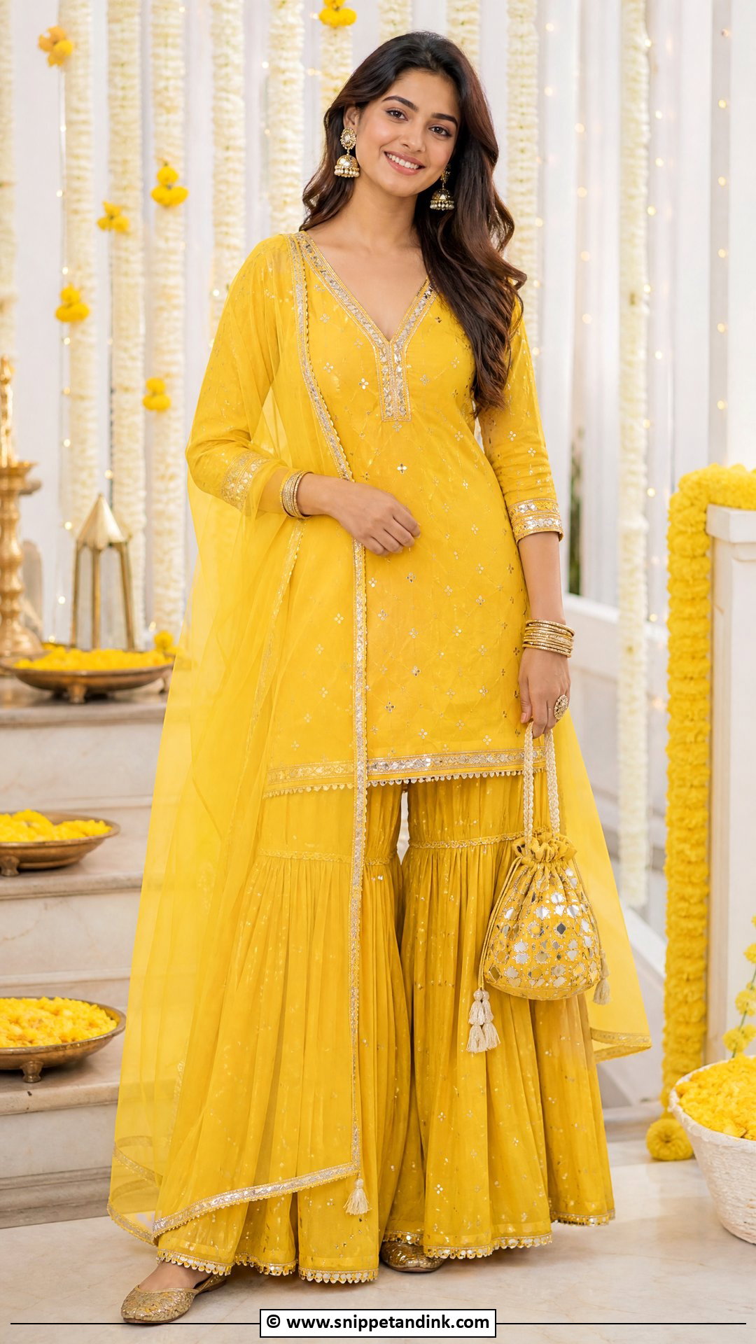 Yellow Sharara With Potli Bag - Snippet and Ink - 30 Yellow Sharara Ideas