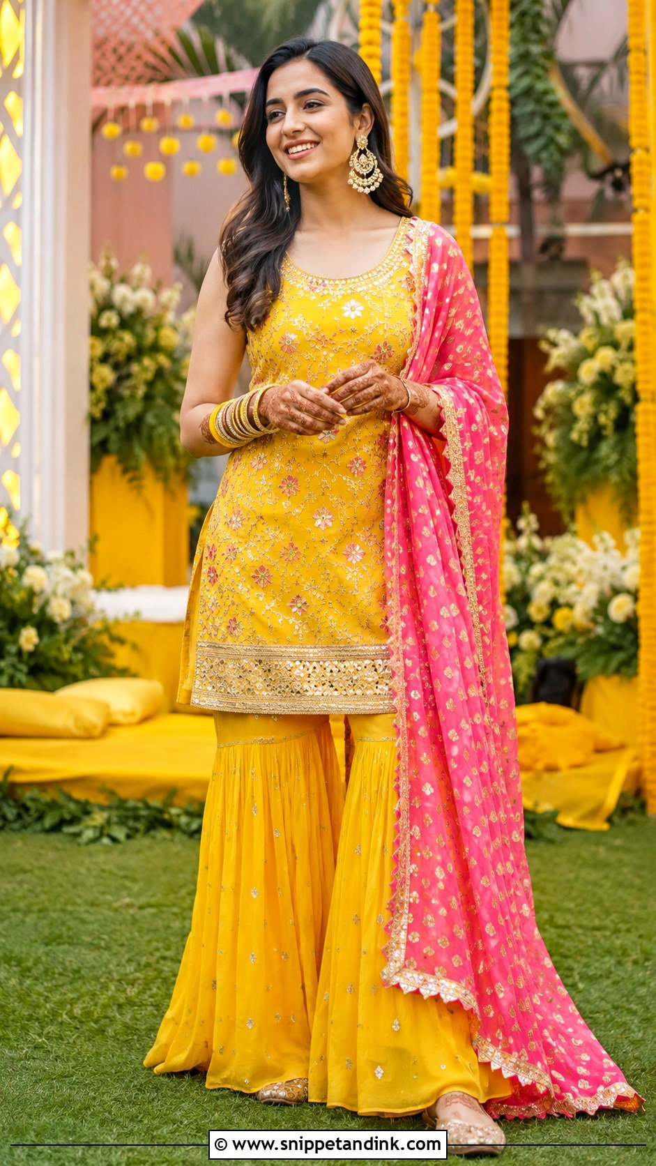 Yellow Sharara for Mehendi Function - Snippet and Ink - 25 Outfit for Mehendi Function Ideas