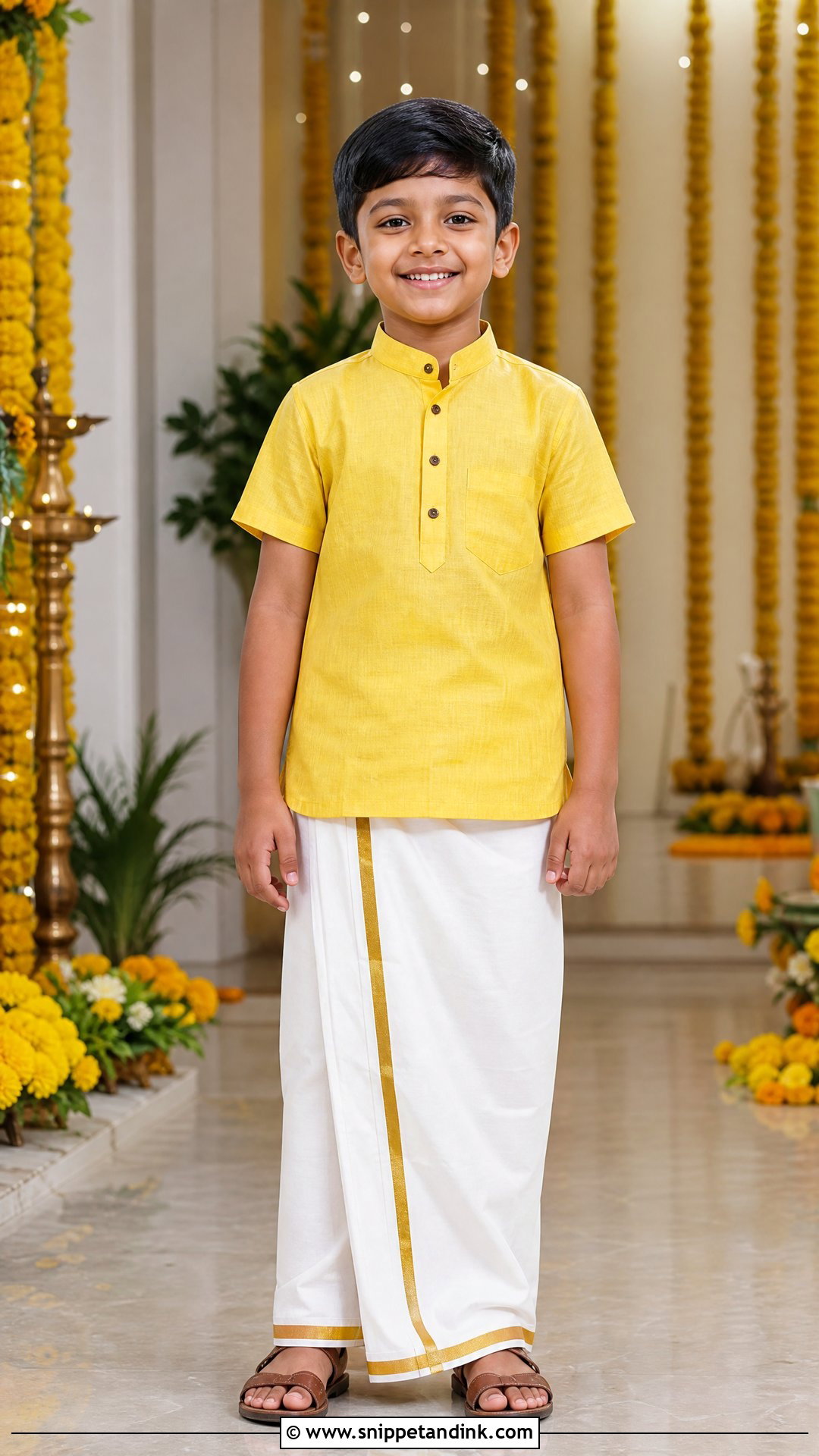 Yellow Shirt With White Dhoti Haldi Outfit - Snippet and Ink - 20 Boys Haldi Outfit Ideas