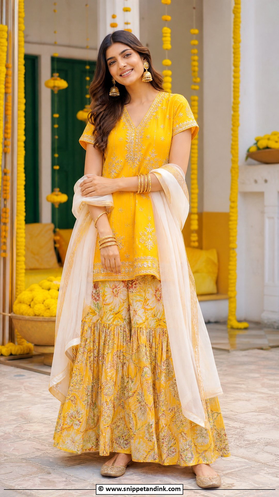 Yellow Short Kurti And Skirt For Haldi - Snippet and Ink - 35 Haldi Outfits