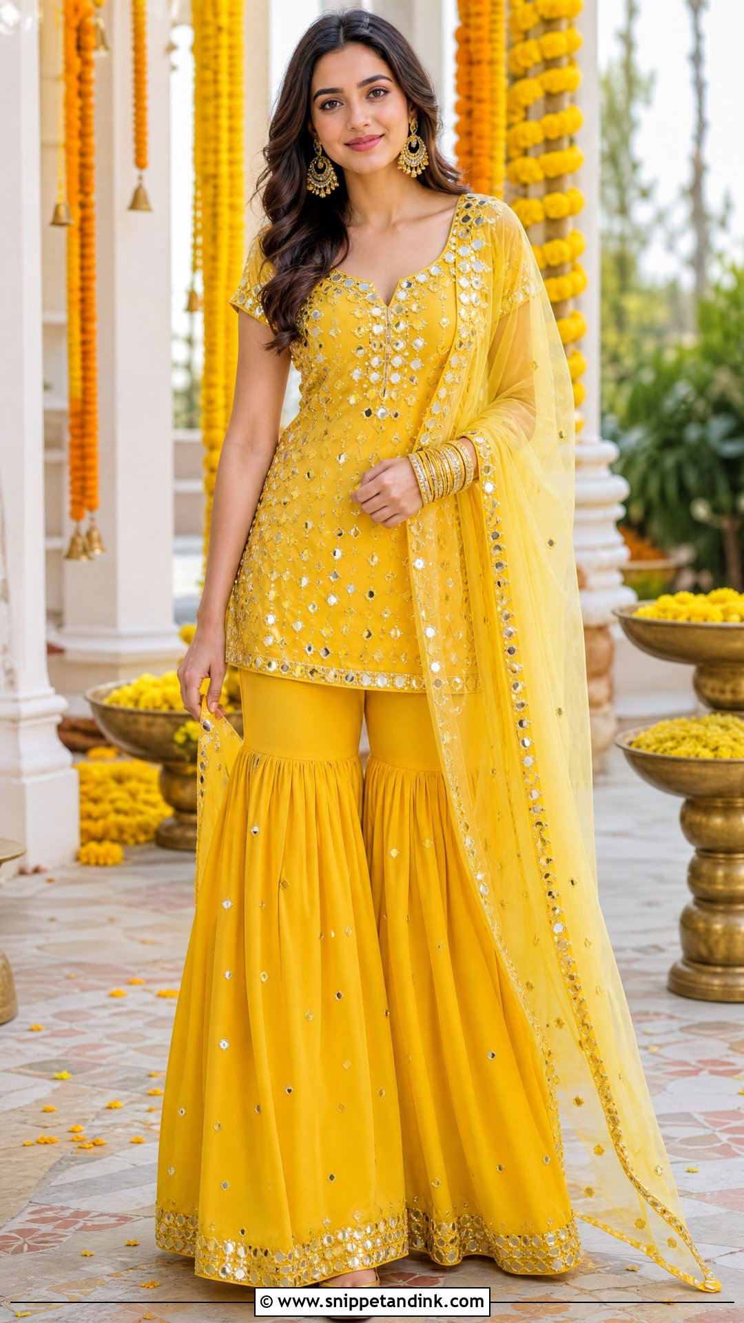 Yellow Short Kurti Sharara Suit For Haldi Function - Snippet and Ink - 25 Yellow Suit for Haldi Function Ideas