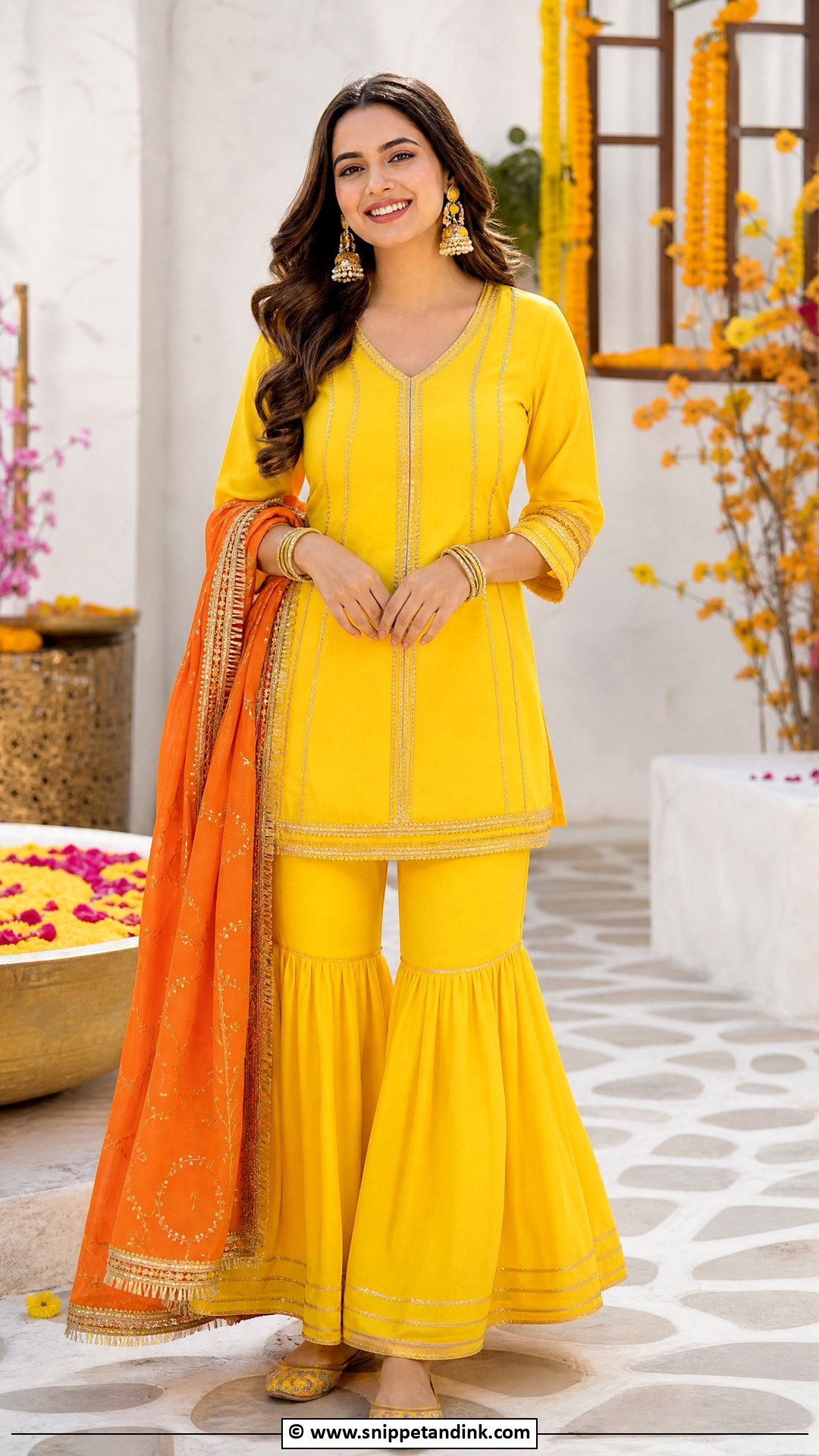 Yellow Short Kurti With Gharara Haldi Outfit - Snippet and Ink - 35 Haldi Outfit Ideas