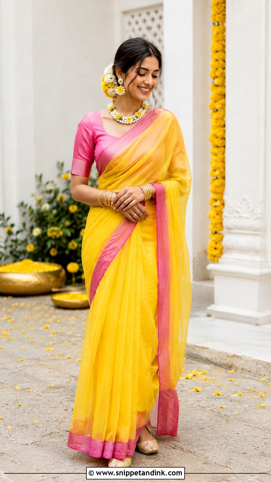 Yellow Silk Haldi Brahmin Bridal Look - Snippet and Ink - 20 Brahmin Wedding Brides Ideas