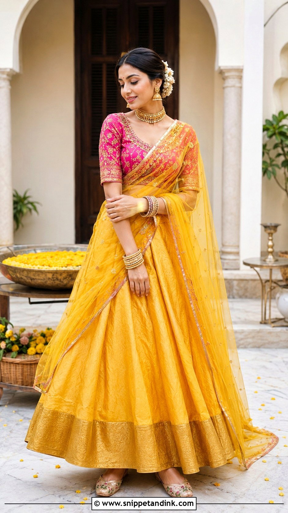 Yellow Silk Haldi Lehenga - Snippet and Ink - 20 Haldi Lengha Ideas
