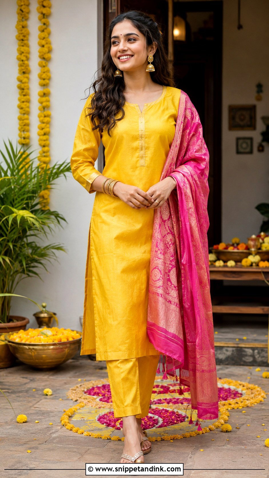 Yellow Silk Kurta Set Haldi Outfit - Snippet and Ink - 25 South Indian Haldi Outfit Ideas