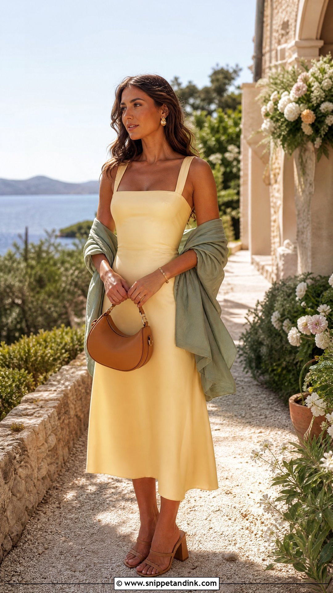 Yellow Silk Midi Dress Summer Wedding Outfit - Snippet and Ink - 20 Old Money Outfits for Wedding