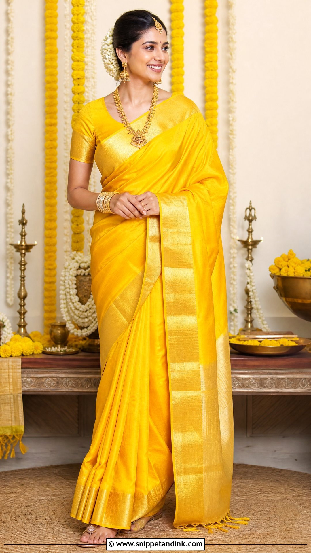 Yellow Silk Saree For Haldi - Snippet and Ink - 25 Yellow Outfit for Haldi Function Ideas