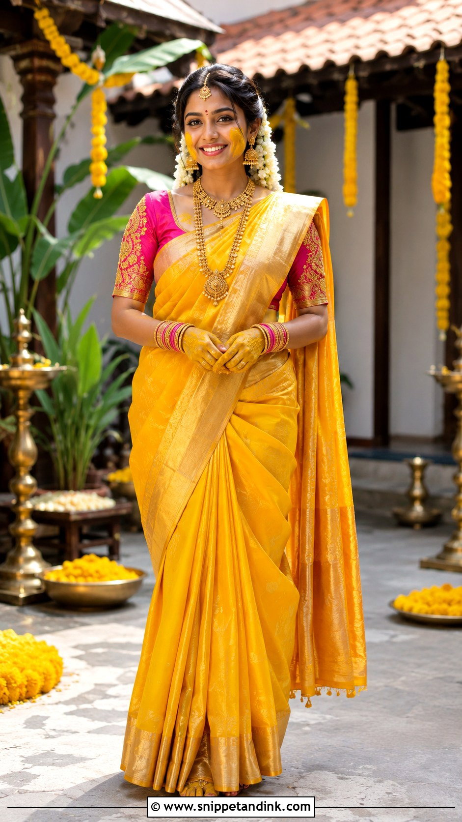 Yellow Silk Saree Haldi Dress for Bride - Snippet and Ink - 25 Indian Haldi Dress for Bride Ideas