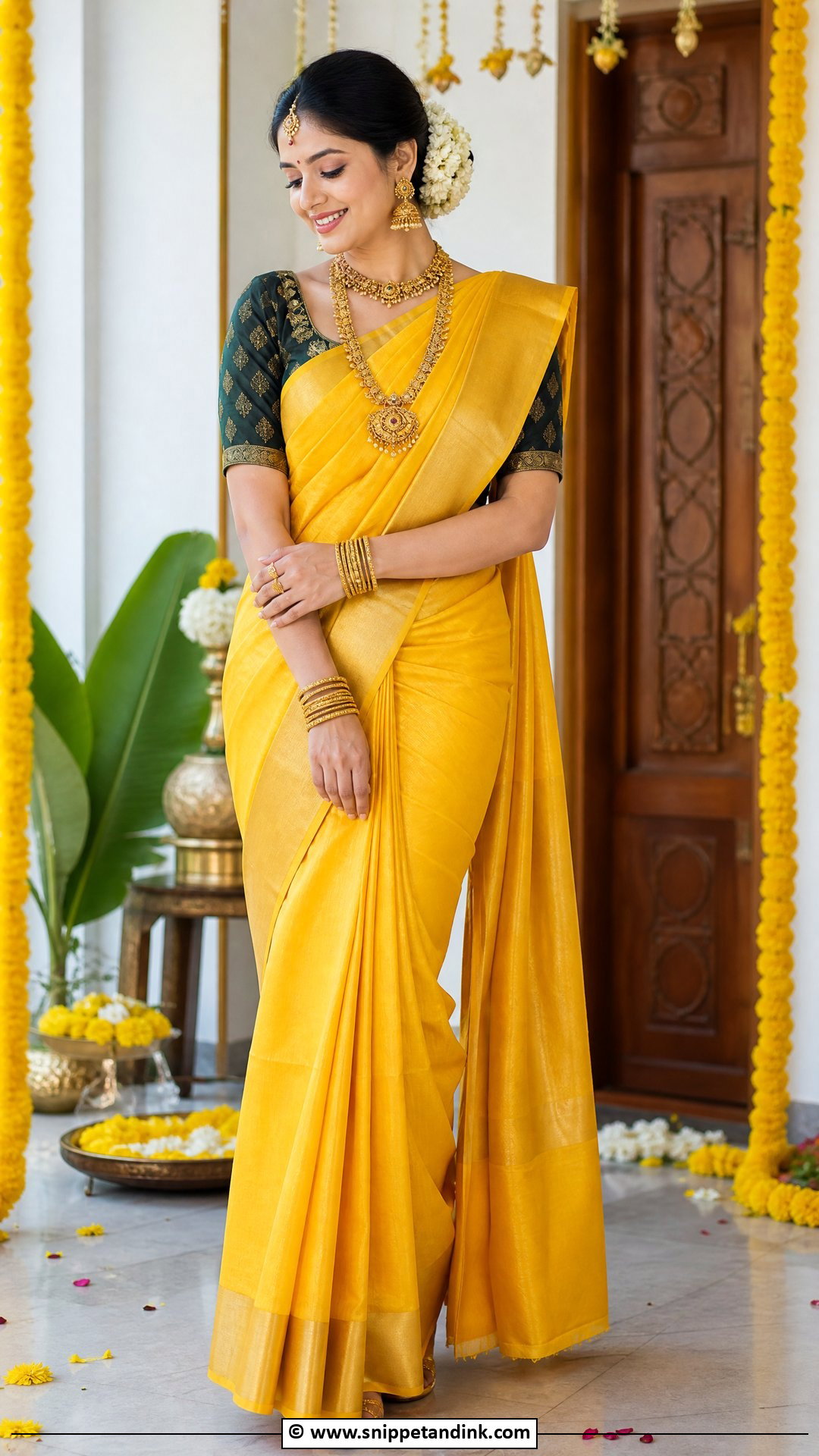Yellow Silk Saree Haldi Dress - Snippet and Ink - 35 Haldi Dress Ideas