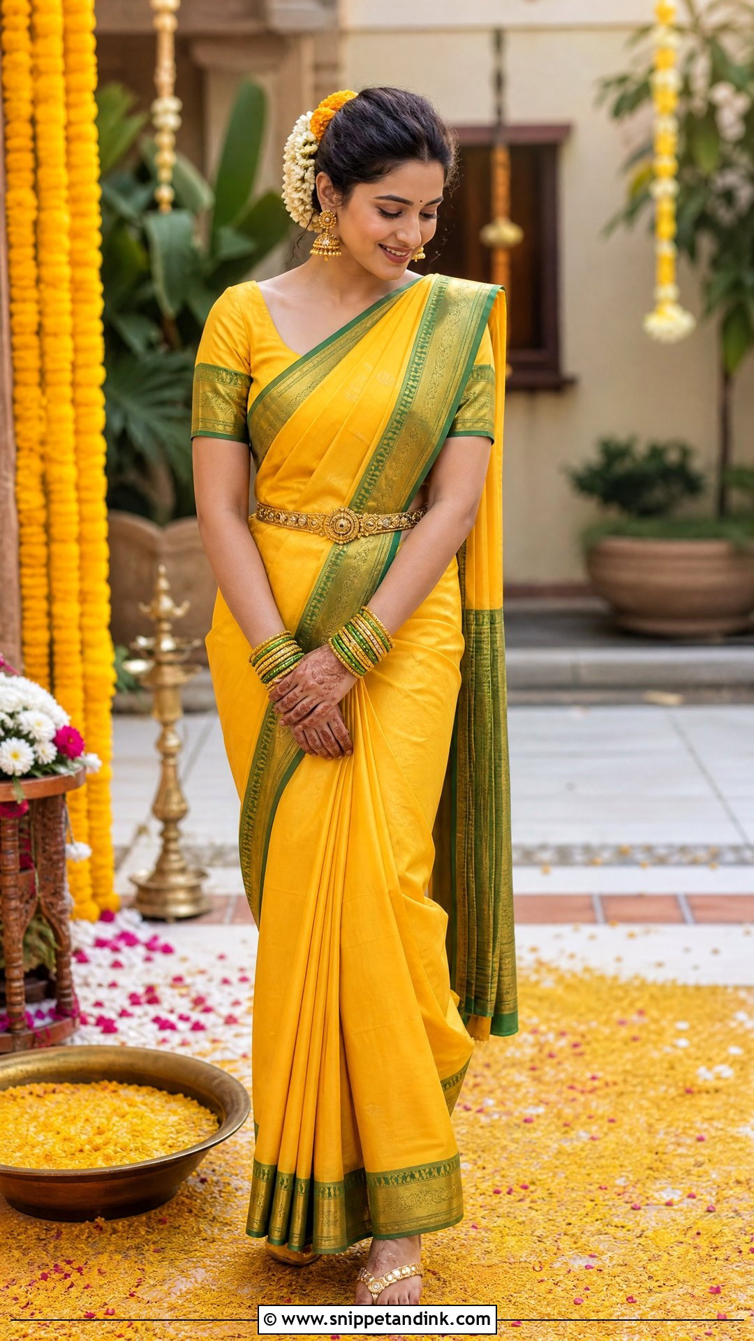 Yellow Silk Saree Haldi Outfit - Snippet and Ink - 20 Unique Haldi Outfit for Bride Ideas