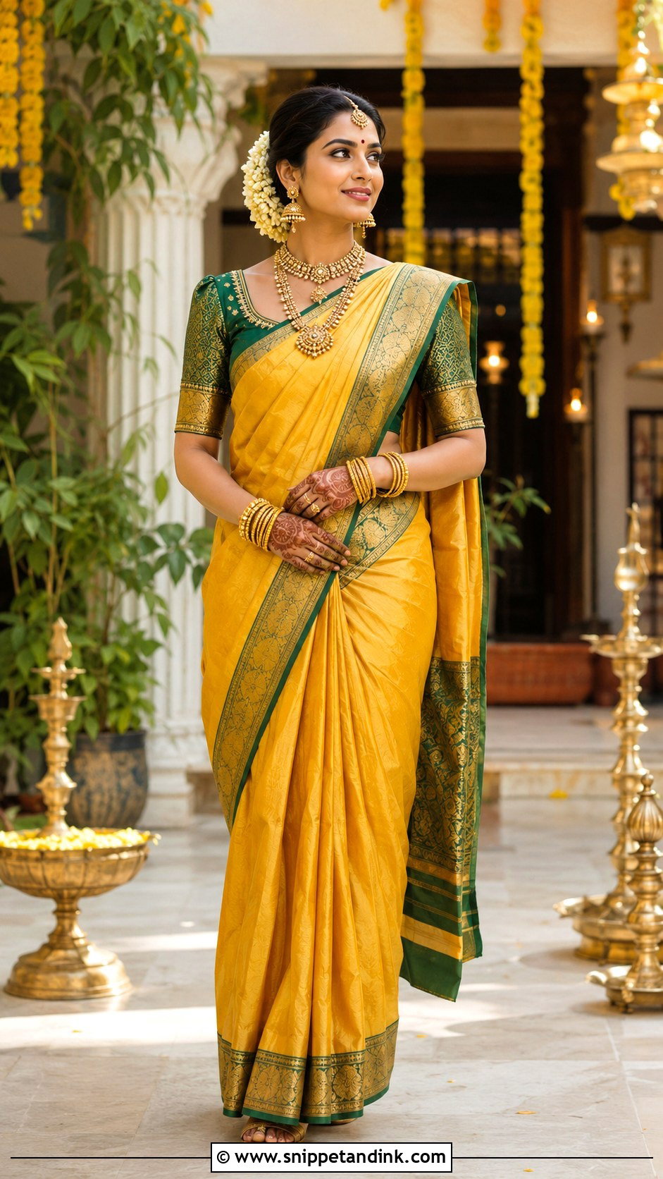 Yellow Silk Saree Haldi Outfit - Snippet and Ink - 20 Haldi Rasam Dress Ideas