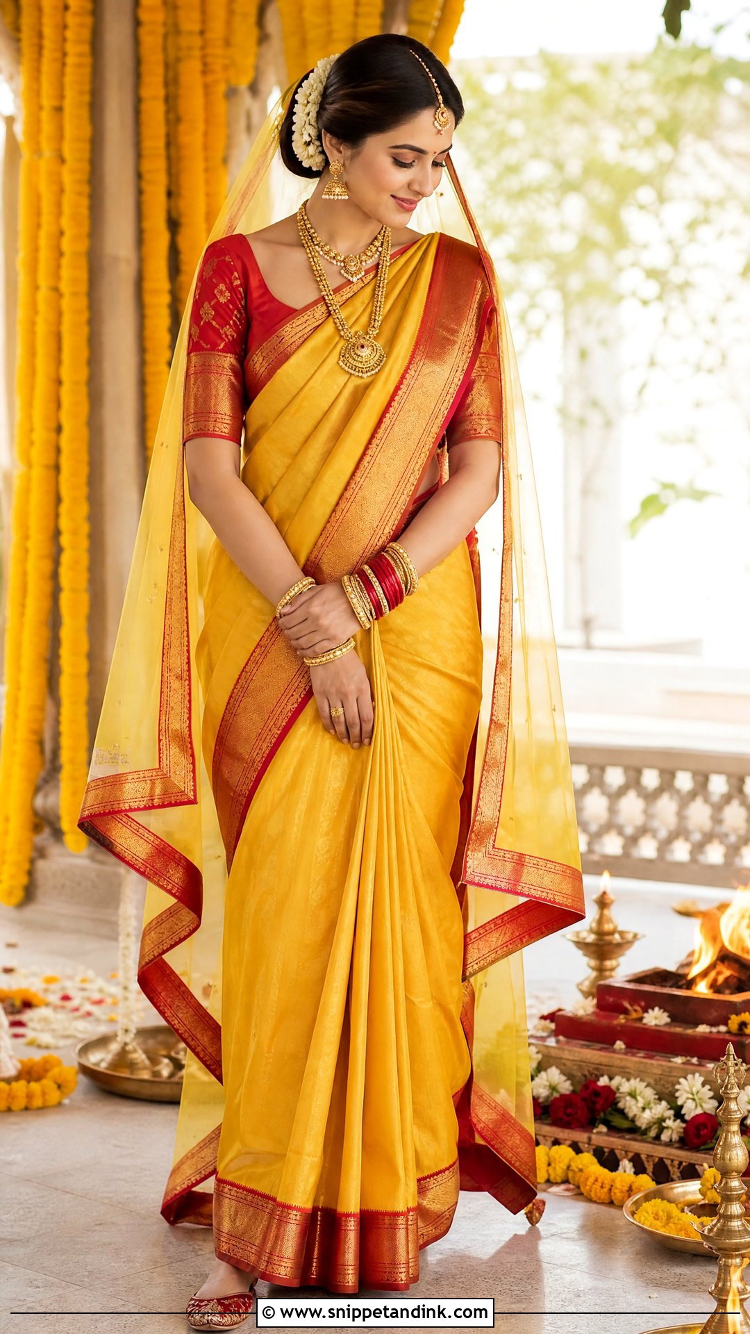 Yellow Silk Saree Vaidik Marriage Dress - Snippet and Ink - 20 Vaidik Marriage Dress Ideas