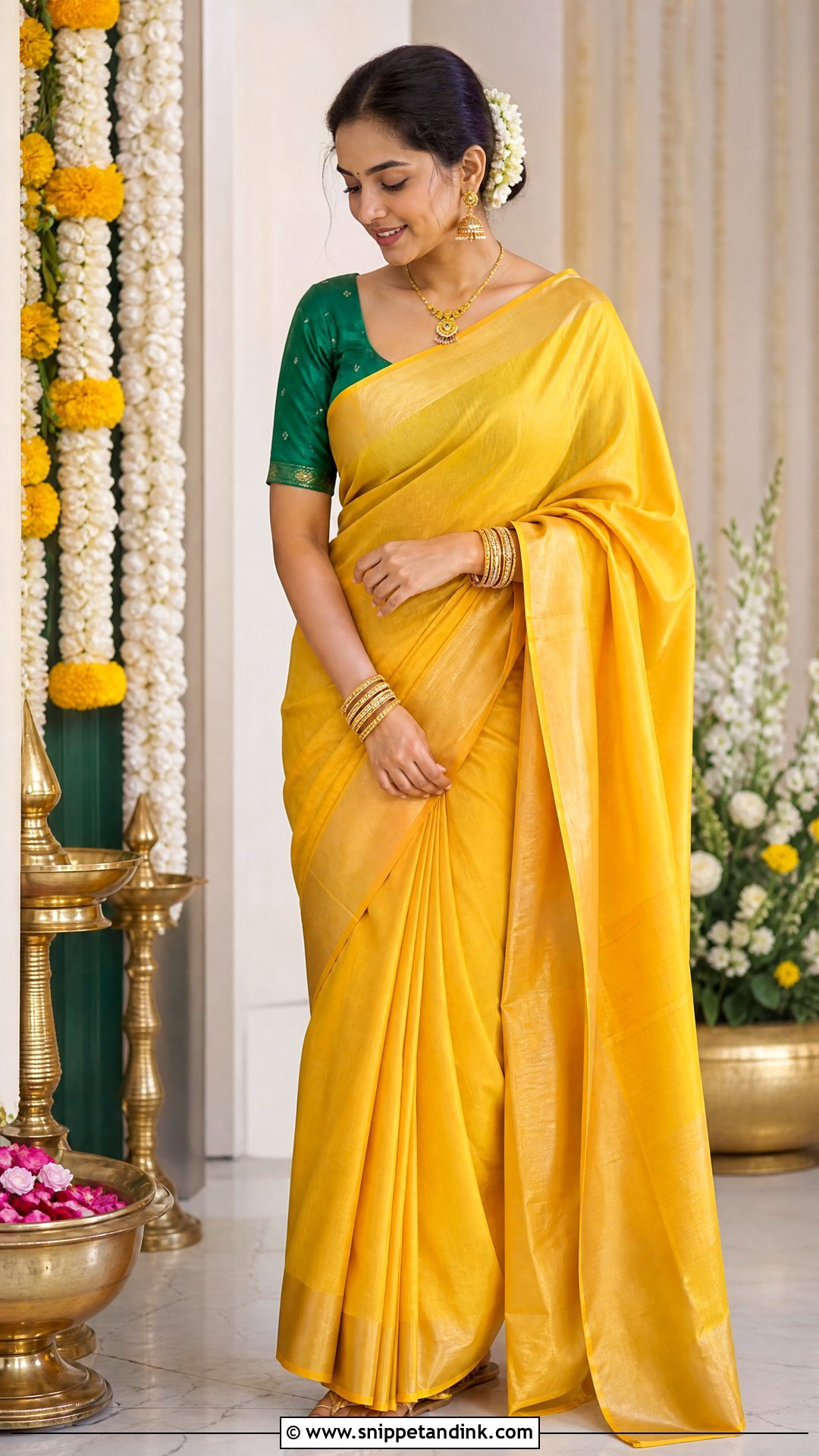 Yellow Silk Saree for Haldi - Snippet and Ink - 20 Yellow Colour Dress for Haldi Ideas