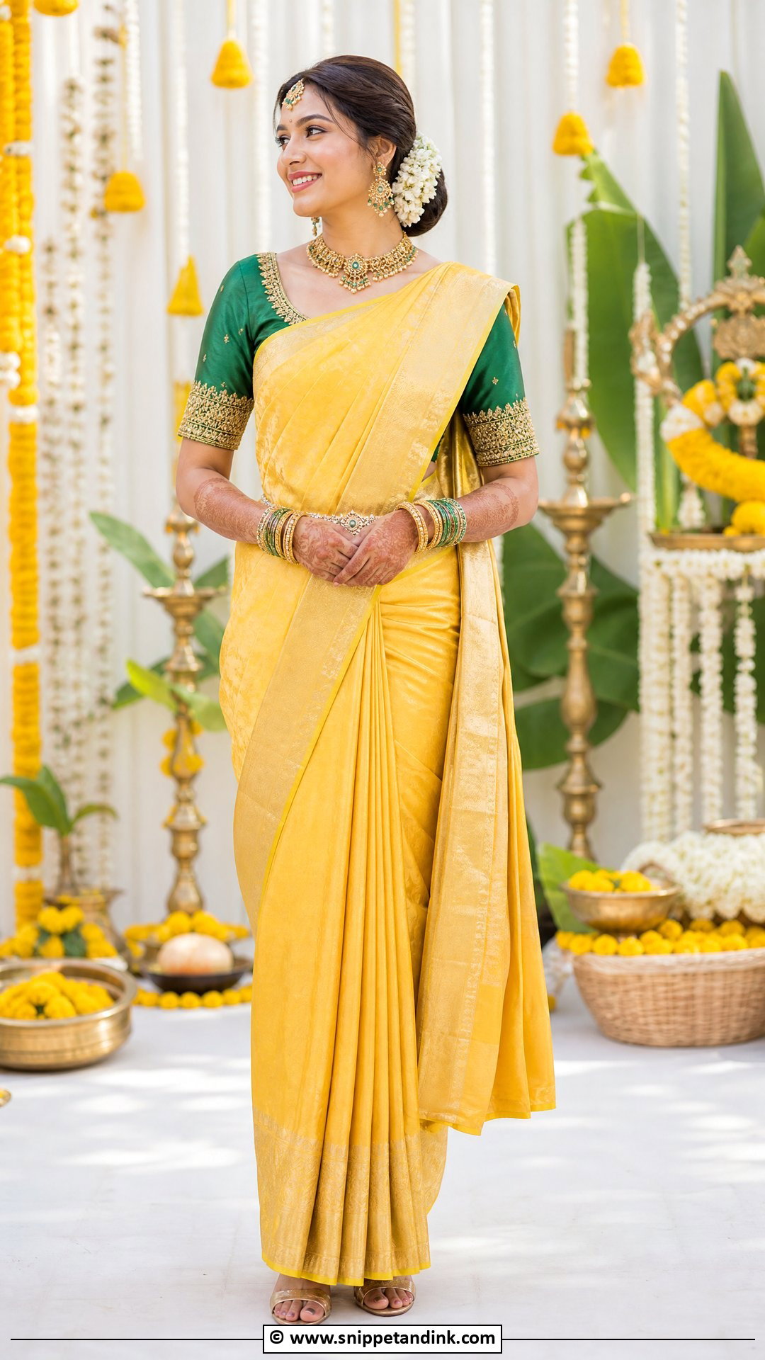 Yellow Silk Saree for Haldi Bride - Snippet and Ink - 35 Haldi Outfits for Bride