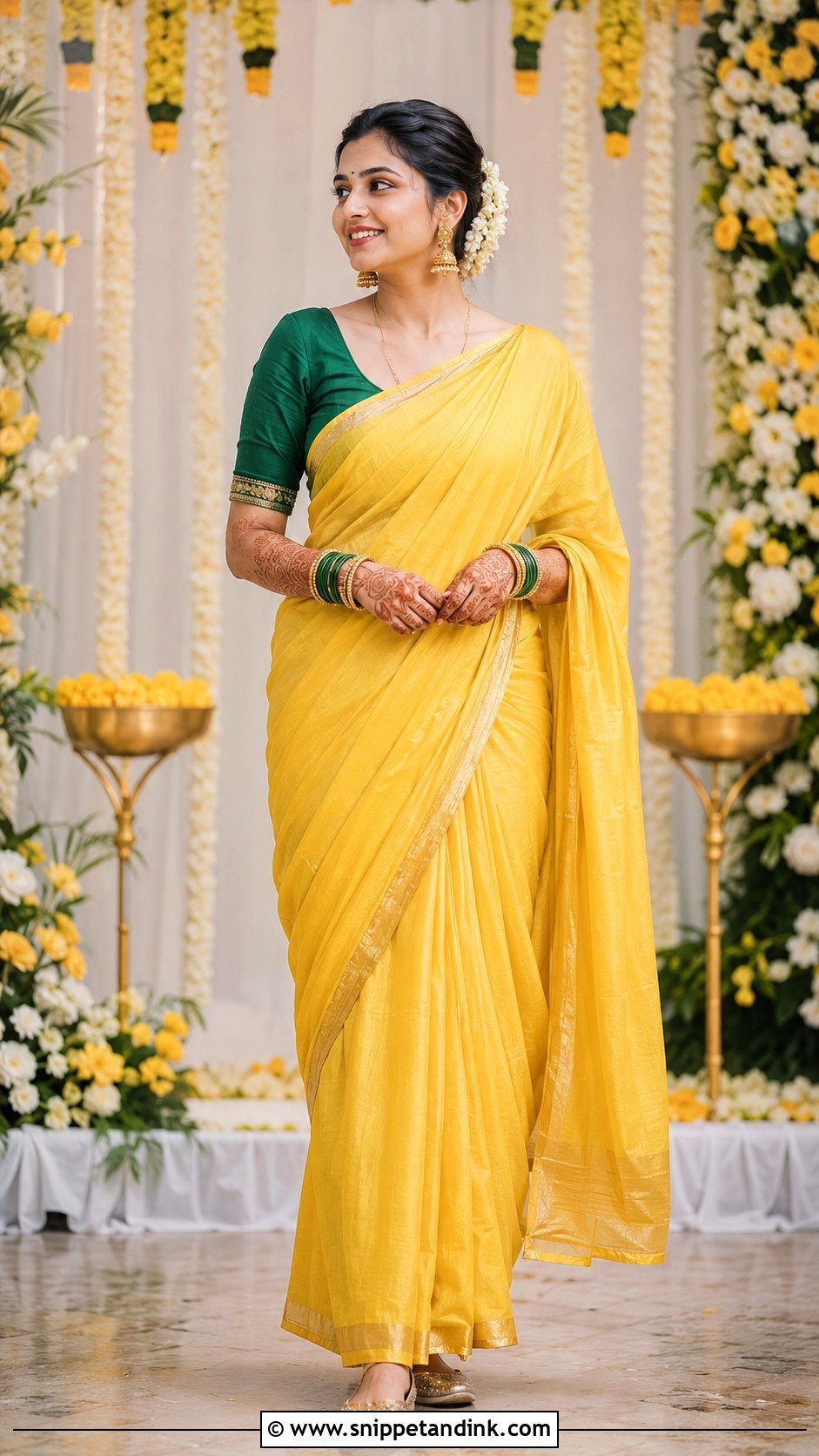 Yellow Silk Sari for Haldi Bride - Snippet and Ink - 20 Dress for Haldi Function for Bride Ideas
