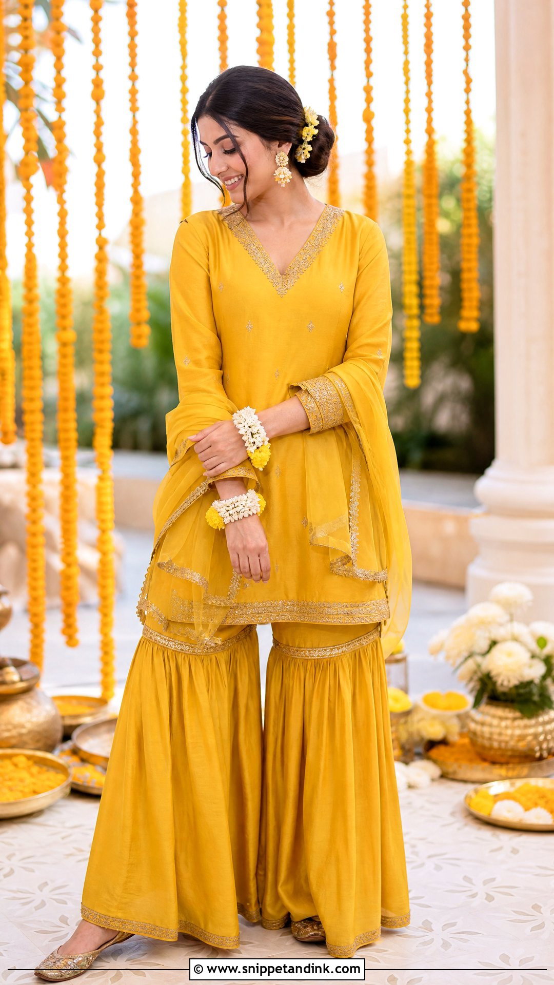 Yellow Silk Sharara for Haldi - Snippet and Ink - 20 Sharara for Haldi Ideas