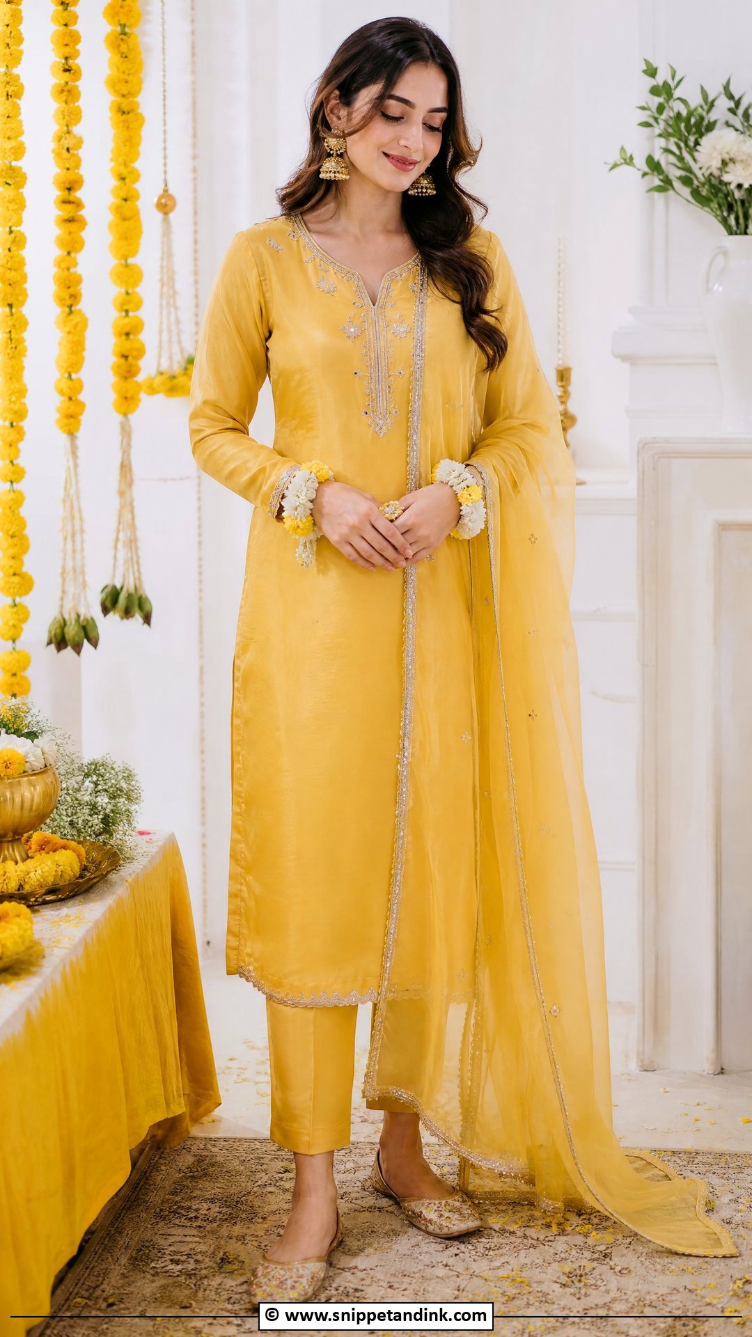 Yellow Silk Suit For Haldi Bride - Snippet and Ink - 35 Haldi Outfit for Bride Ideas
