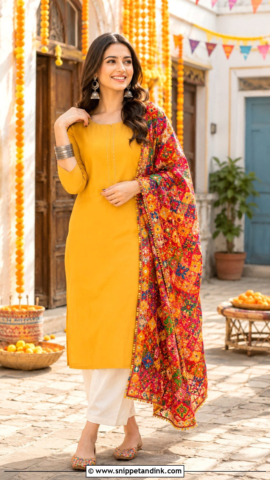 Yellow Simple Suit With Phulkari Dupatta - Snippet and Ink - 30 Simple Suit with Heavy Dupatta Ideas