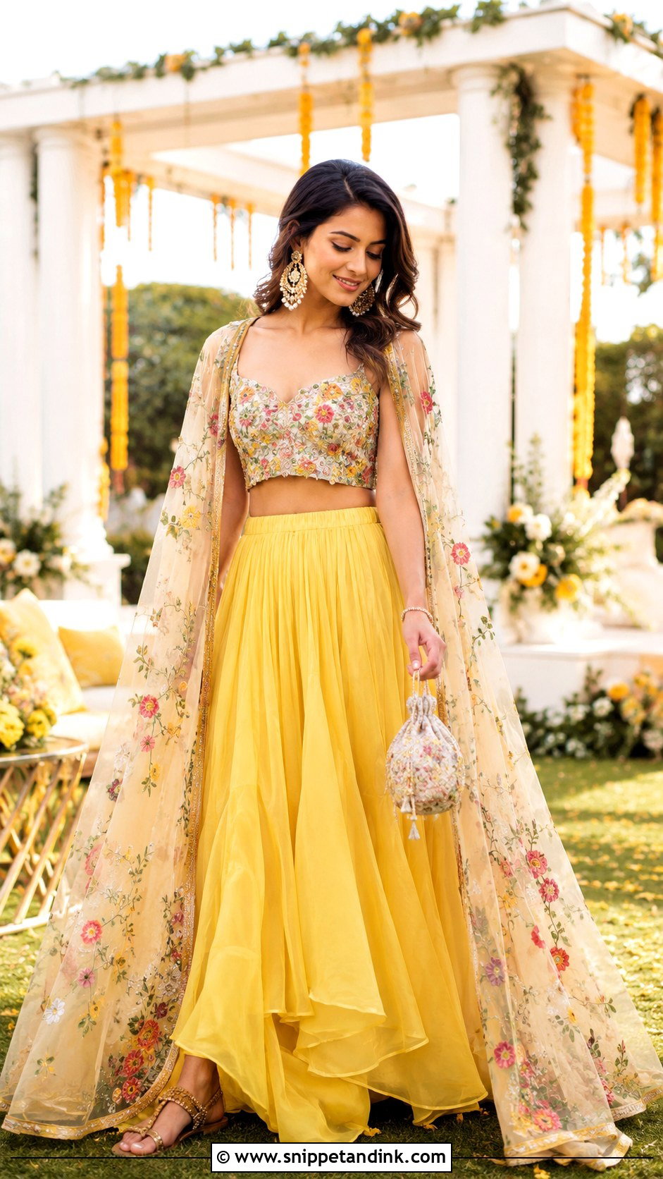 Yellow Skirt And Cape Haldi Outfit - Snippet and Ink - 20 Haldi Rasam Dress Ideas