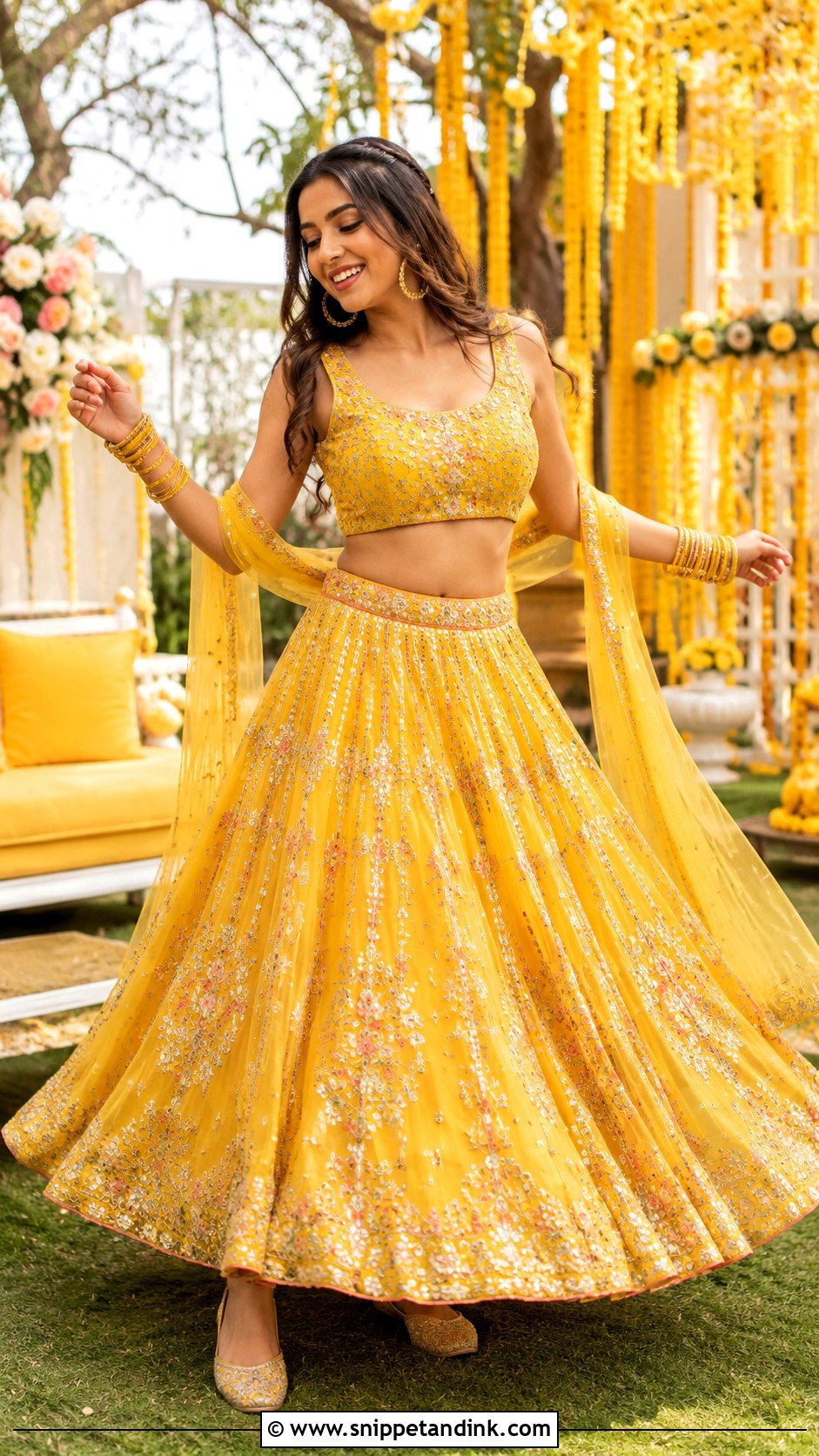 Yellow Skirt And Crop Top For Bride Sister - Snippet and Ink - 30 Haldi Outfit for Bride Sister Ideas