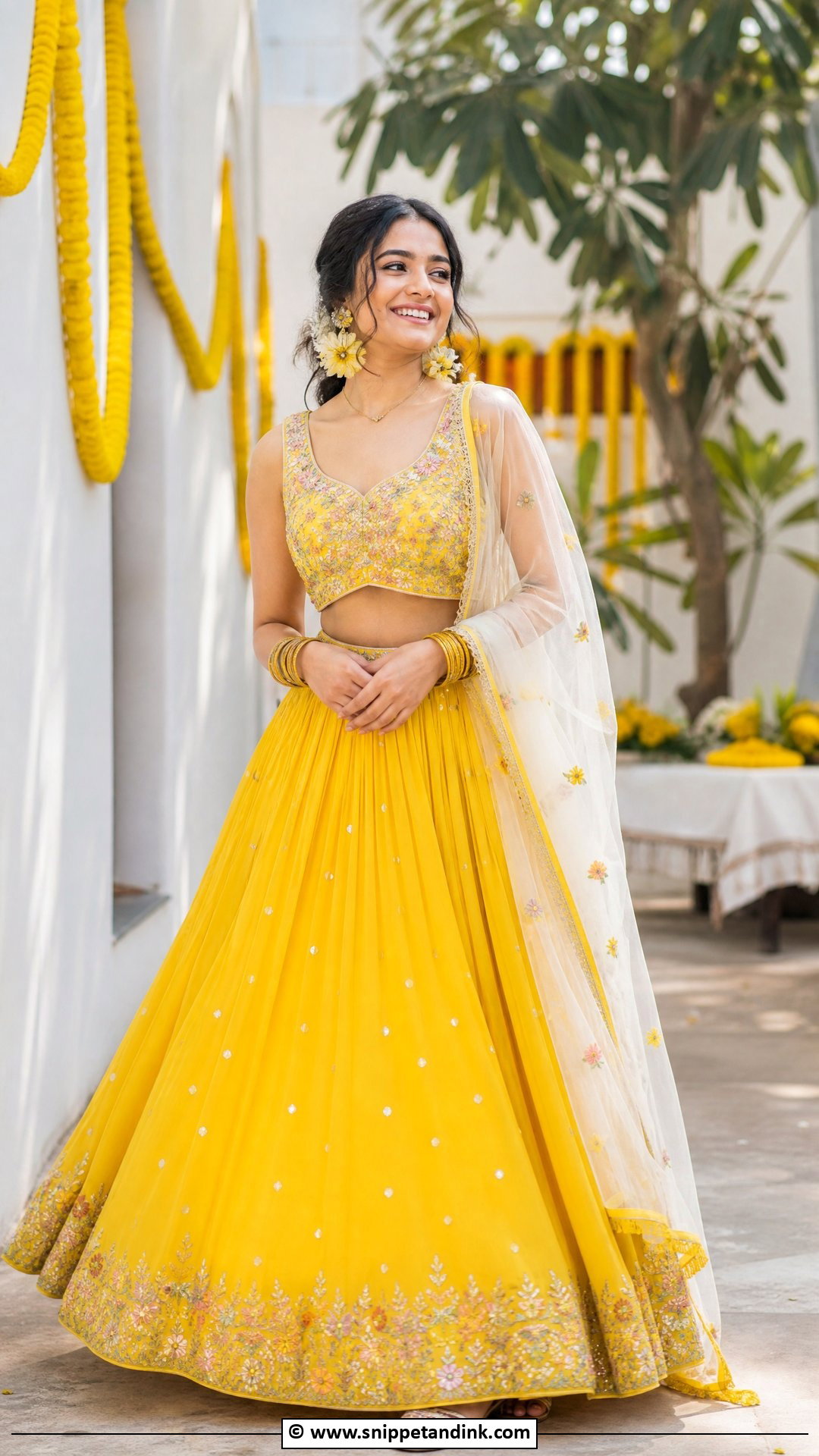 Yellow Skirt And Crop Top For Haldi - Snippet and Ink - 35 Haldi Outfits