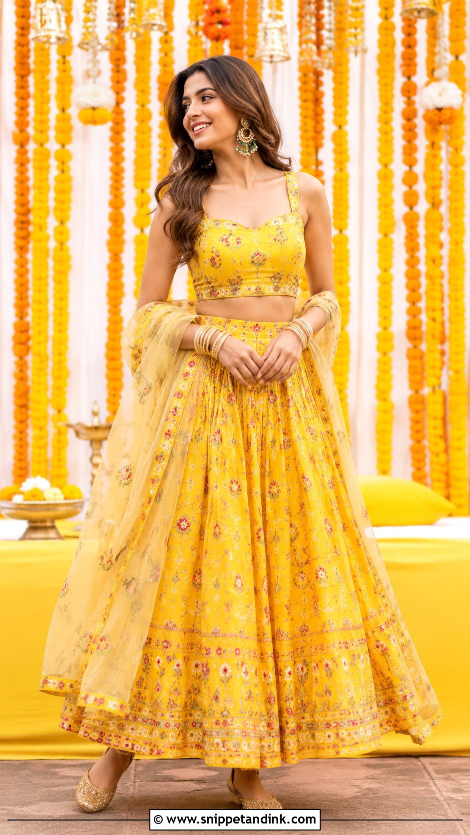Yellow Skirt And Crop Top For Haldi - Snippet and Ink - 25 Haldi Ceremony Dress Ideas