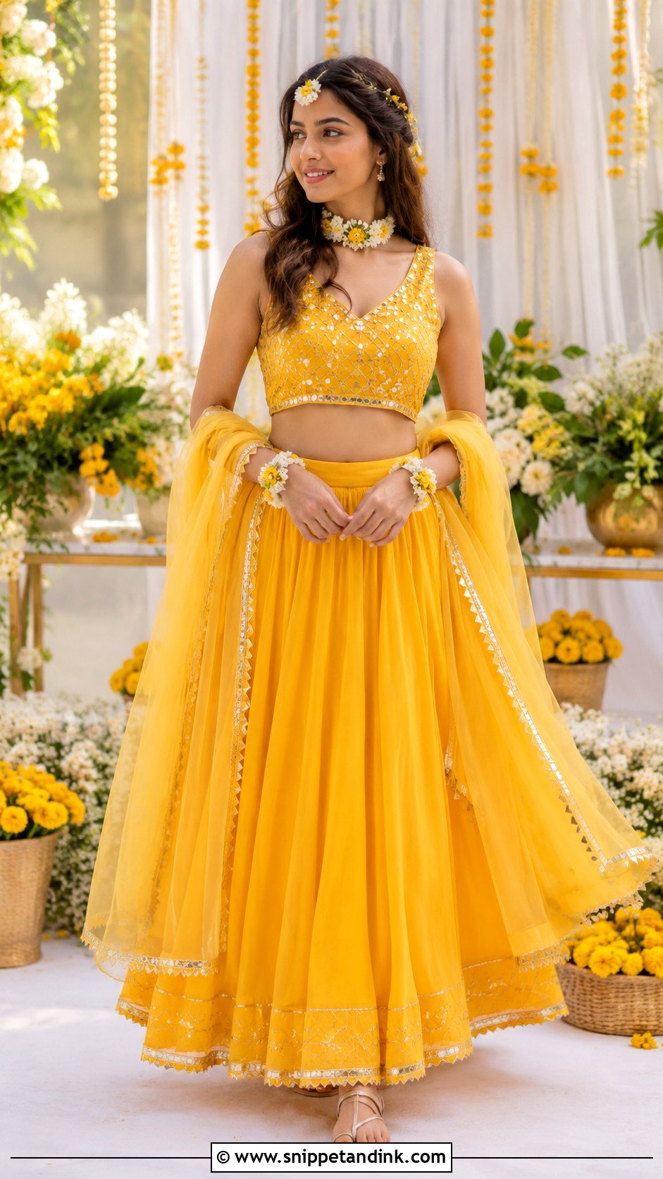 Yellow Skirt And Crop Top For Haldi - Snippet and Ink - 25 Skirt and Crop Top Indian Weddings Ideas