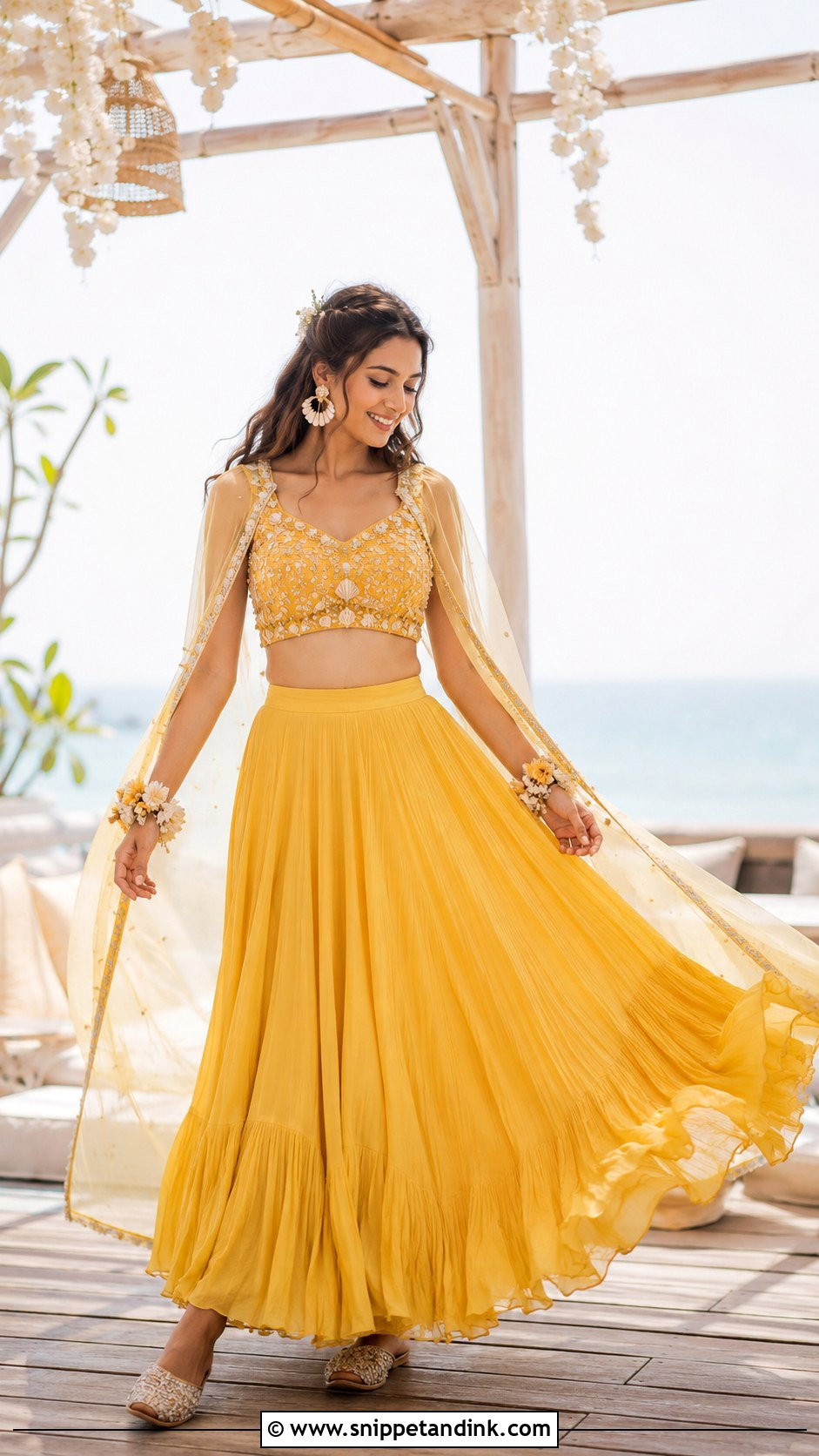 Yellow Skirt And Crop Top For Haldi Bride - Snippet and Ink - 25 Outfit for Haldi Function for Bride Ideas