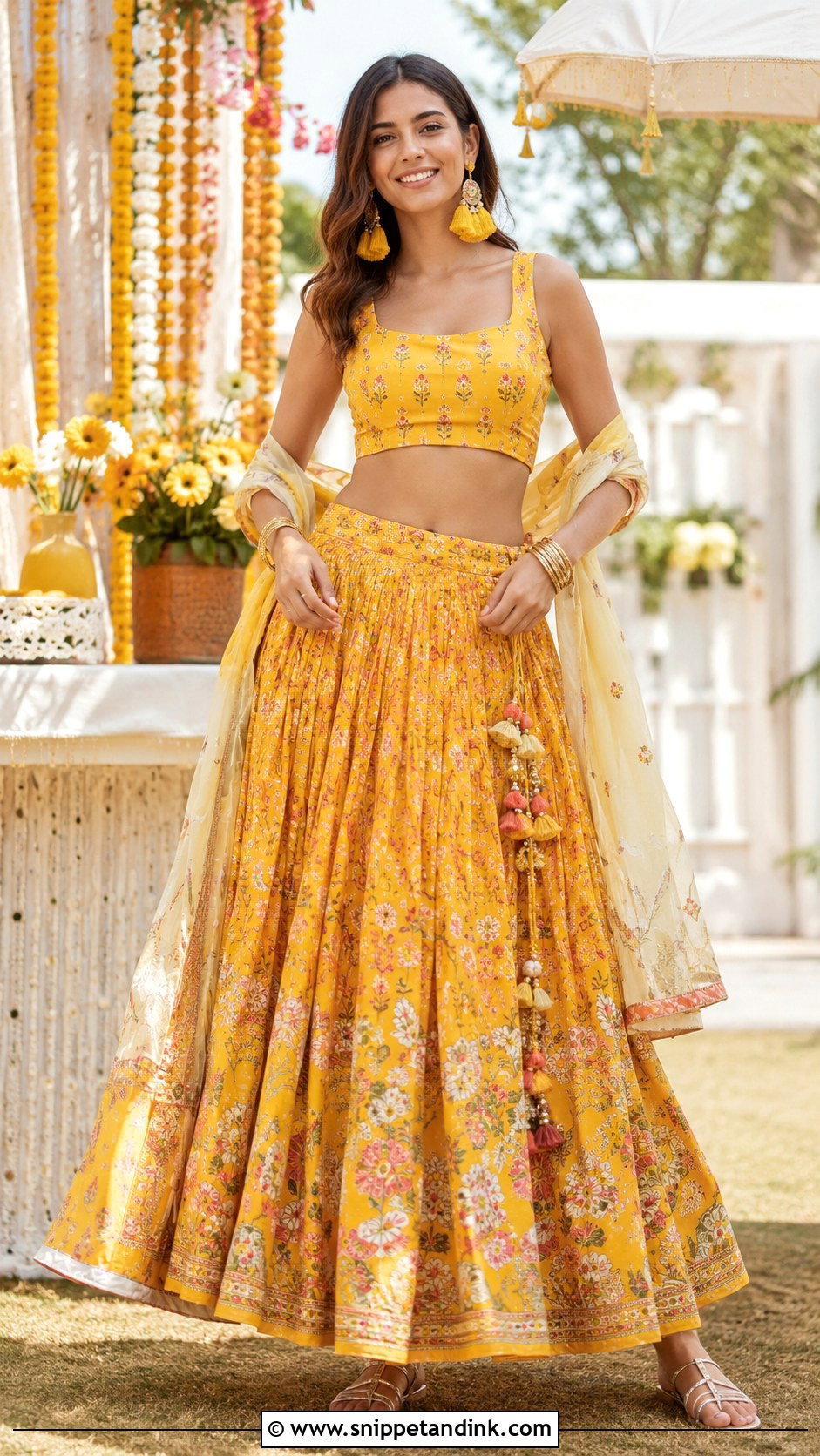 Yellow Skirt And Crop Top Haldi Carnival Outfit - Snippet and Ink - 25 Haldi Carnival Outfit Ideas