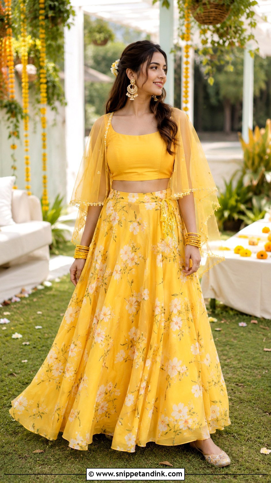 Yellow Skirt And Crop Top Haldi Dress - Snippet and Ink - 20 Indian Haldi Ceremony Dresses
