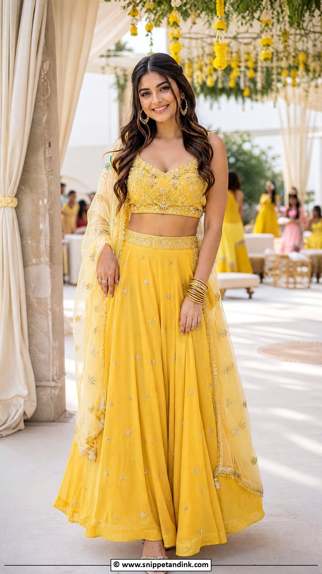 Yellow Skirt And Crop Top Haldi Dress - Snippet and Ink - 35 Haldi Dress Ideas