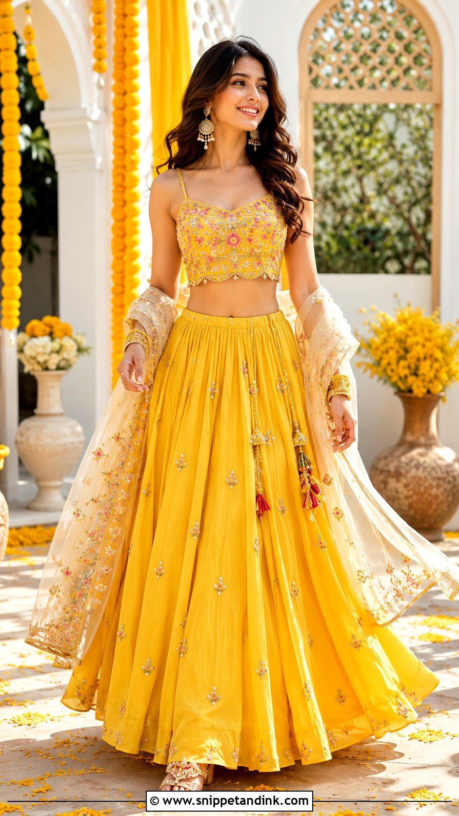 Yellow Skirt And Crop Top Haldi Outfit - Snippet and Ink - 25 Outfit for Haldi Function Ideas